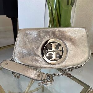 Tory Burch Metallic Silver Clutch or Crossbody Bag